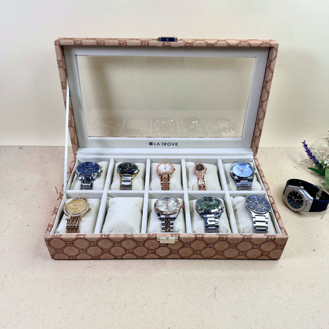 Designer 10 Slot Watch Box With Glass